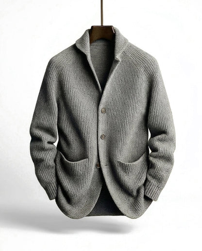 Men's Shawl-Collar Knit Cardigan in Grey – front view | Hensley London