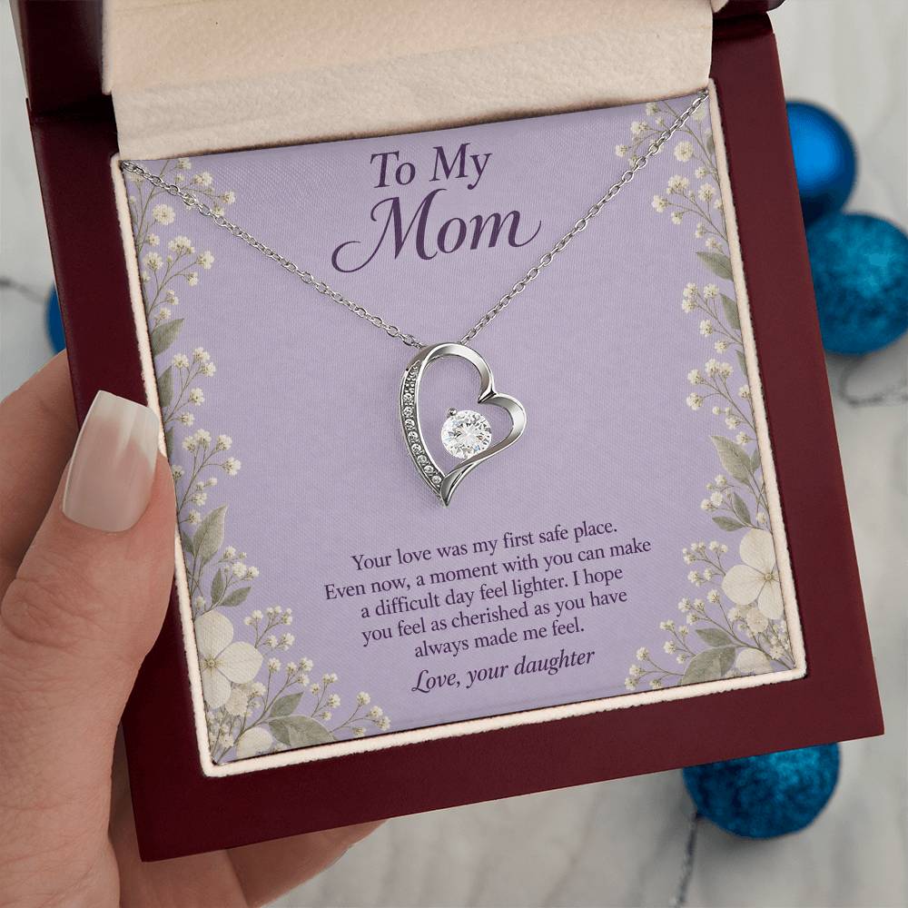 Forever Love Necklace in white gold finish with message card for mother | Hensley London
