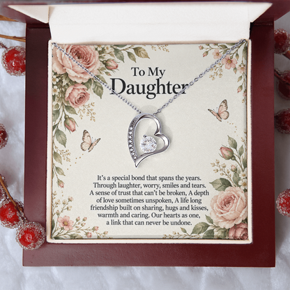 Gift for Daughter Forever Love Necklace in White Gold Finish – luxury box close-up | Hensley London