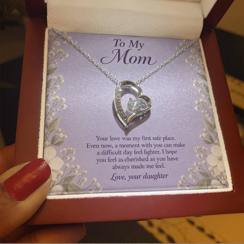 Forever Love Necklace in white gold finish with message card for mother | Hensley London