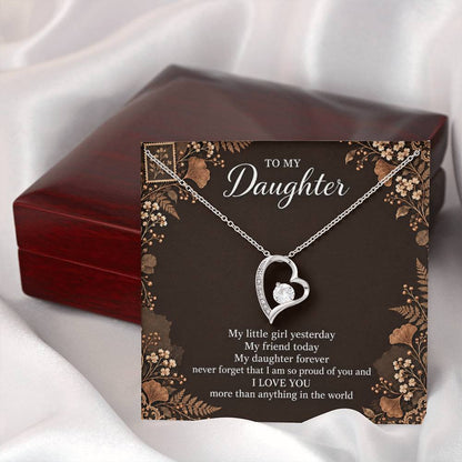 Gift for Daughter Forever Love necklace with Espresso Poet Letter message card in White Gold Finish – closed luxury box presentation | Hensley London