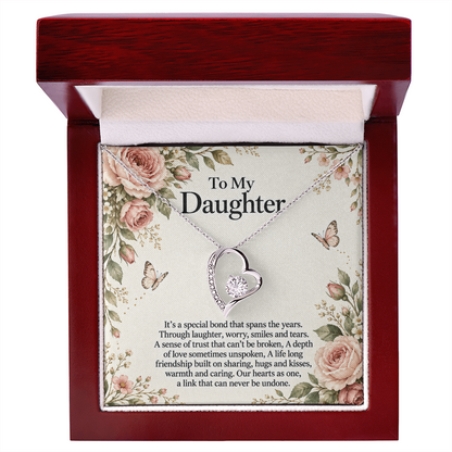 Gift for Daughter Forever Love Necklace in White Gold Finish – luxury box front view | Hensley London