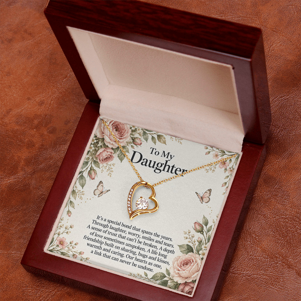 Gift for Daughter Forever Love Necklace in Yellow Gold Finish – luxury box angled view | Hensley London