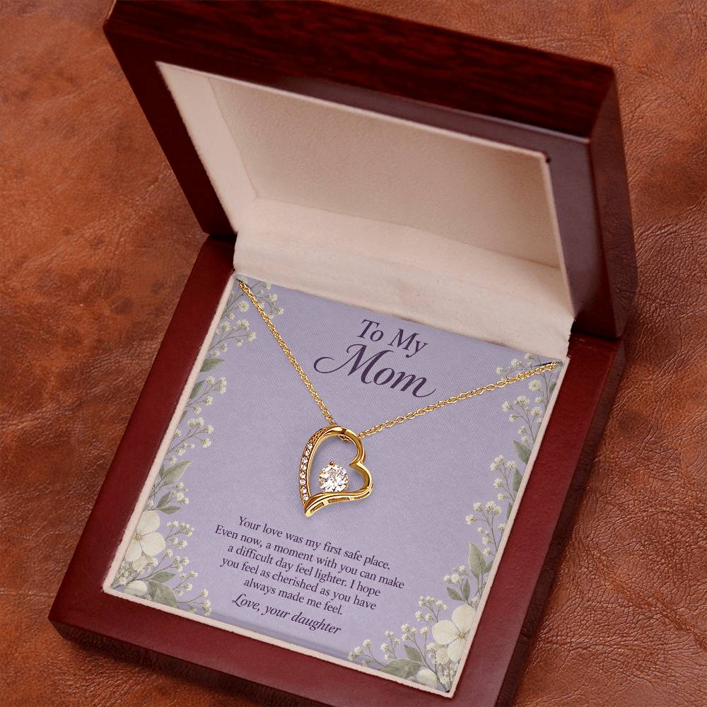 Forever Love Necklace in yellow gold finish with message card for mother | Hensley London