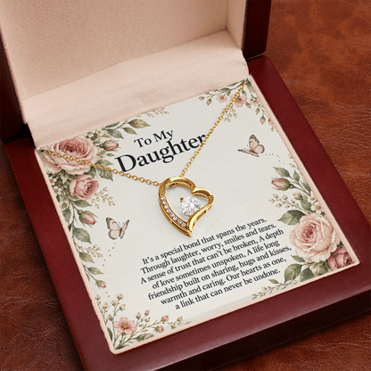Gift for Daughter Forever Love Necklace in Yellow Gold Finish – luxury box close-up | Hensley London