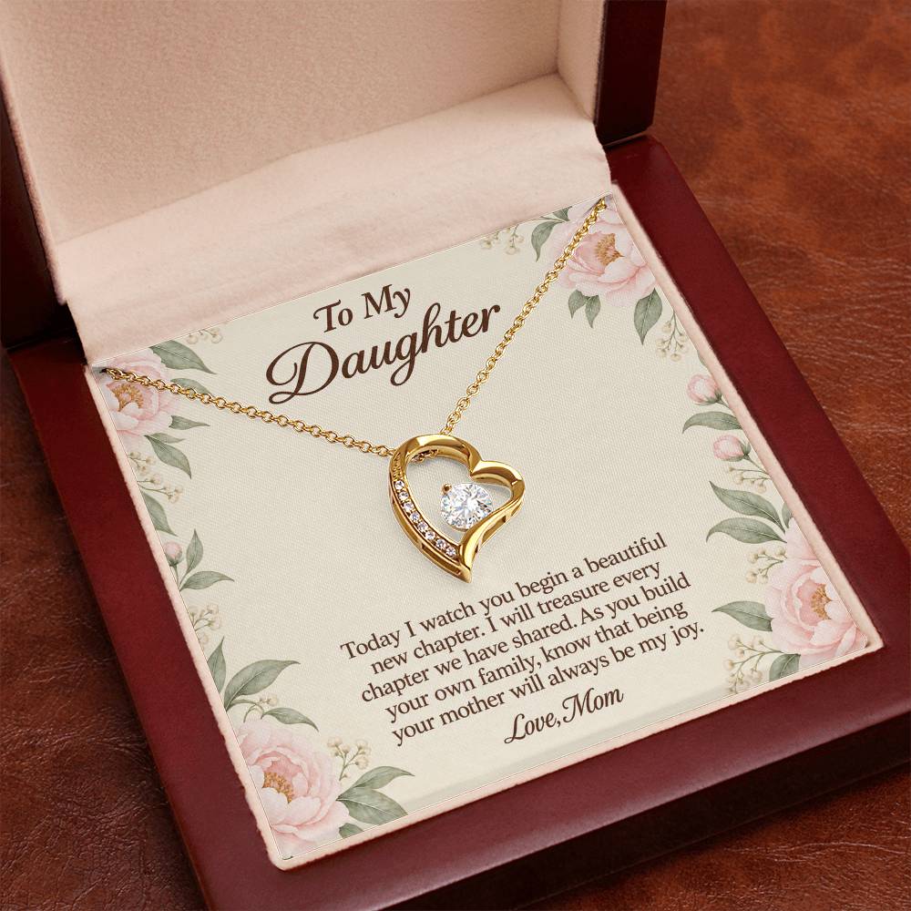 Forever Love Necklace in yellow gold finish with message card for daughter on her wedding day | Hensley London