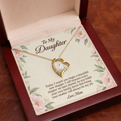 Forever Love Necklace in yellow gold finish with message card for daughter on her wedding day | Hensley London