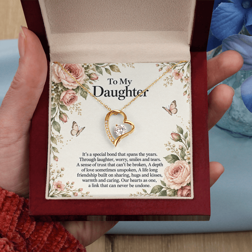 Gift for Daughter Forever Love Necklace in Yellow Gold Finish – luxury box held in hand | Hensley London