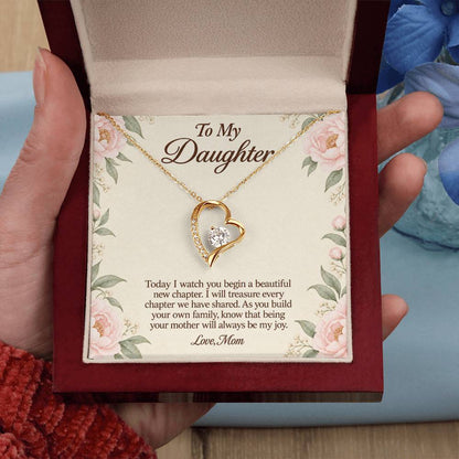 Forever Love Necklace in yellow gold finish with message card for daughter on her wedding day | Hensley London