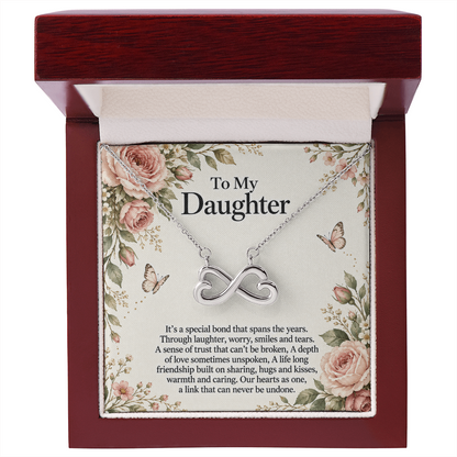 Gift for Daughter Endless Love Infinity Heart Necklace in white gold finish – luxury box front view | Hensley London