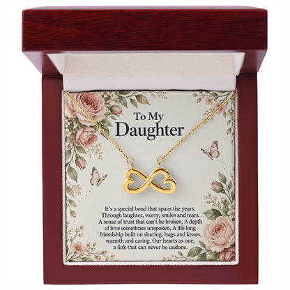 Gift for Daughter Endless Love Infinity Heart Necklace in yellow gold finish – luxury box front view | Hensley London