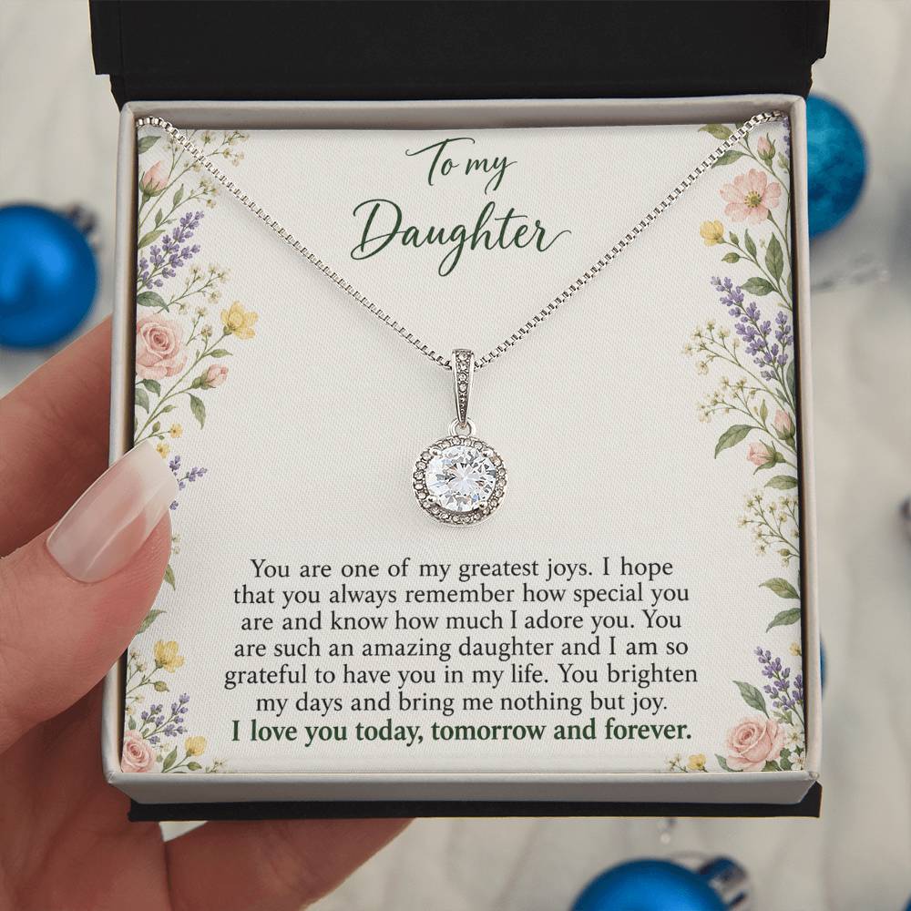 To My Daughter Heirloom Garden message card with Eternal Hope Necklace – close-up | Hensley London