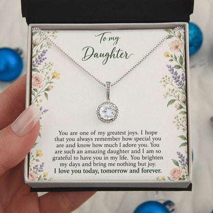 To My Daughter Heirloom Garden message card with Eternal Hope Necklace – close-up | Hensley London