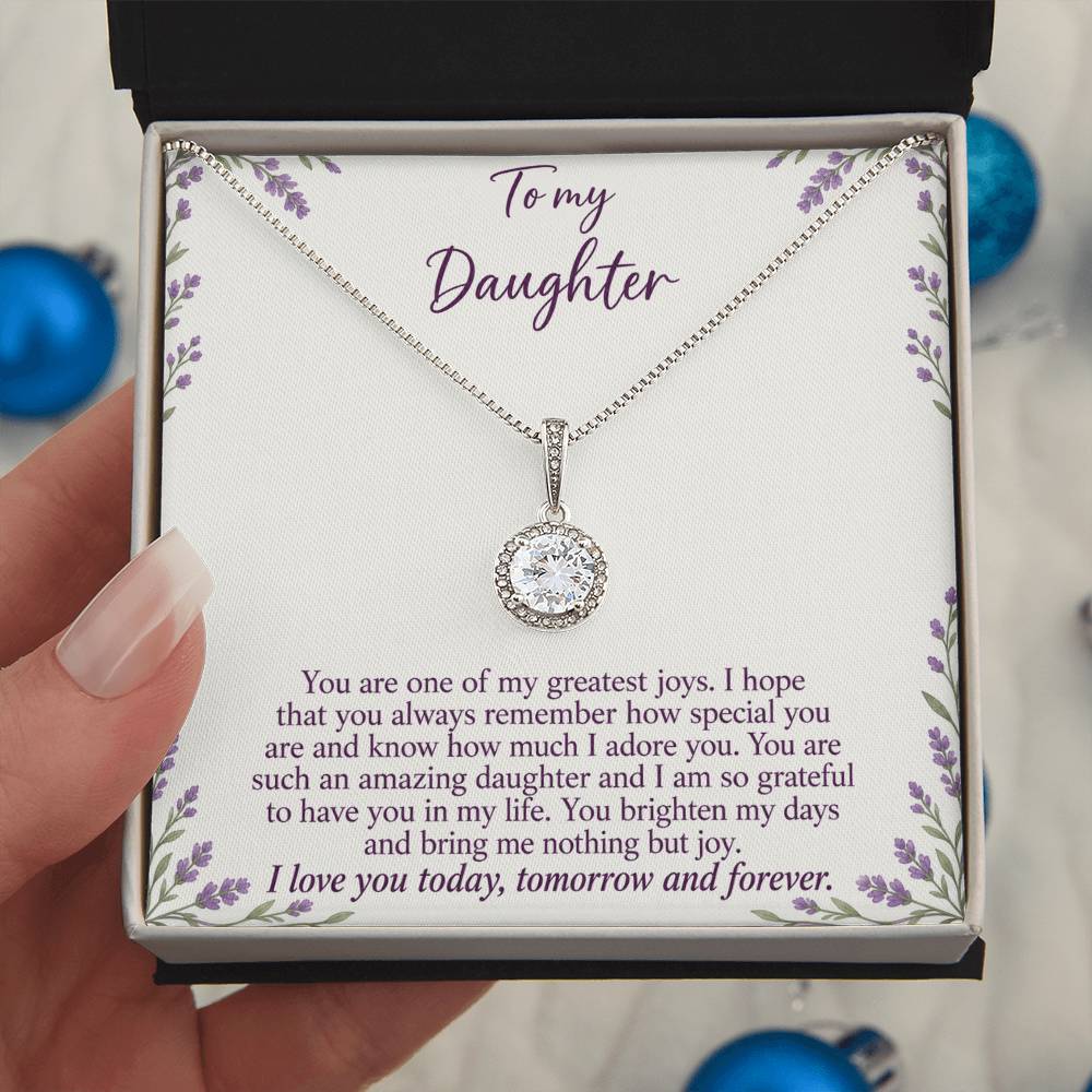 To My Daughter Lavender Meadow message card with Eternal Hope Necklace – close-up | Hensley London