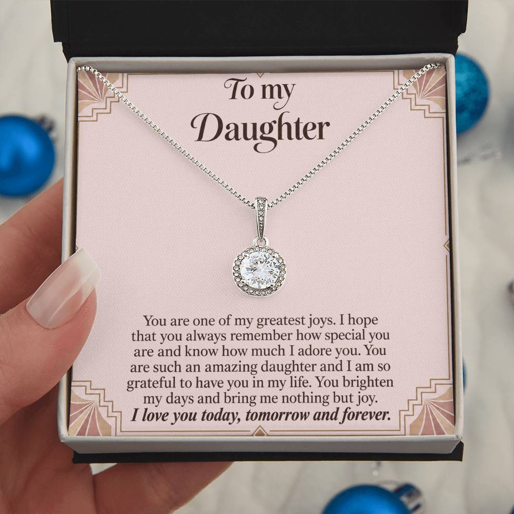 To My Daughter Blush Art Deco message card with Eternal Hope Necklace – close-up | Hensley London