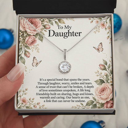 To My Daughter Rose Botanical message card with Eternal Hope Necklace – close-up | Hensley London