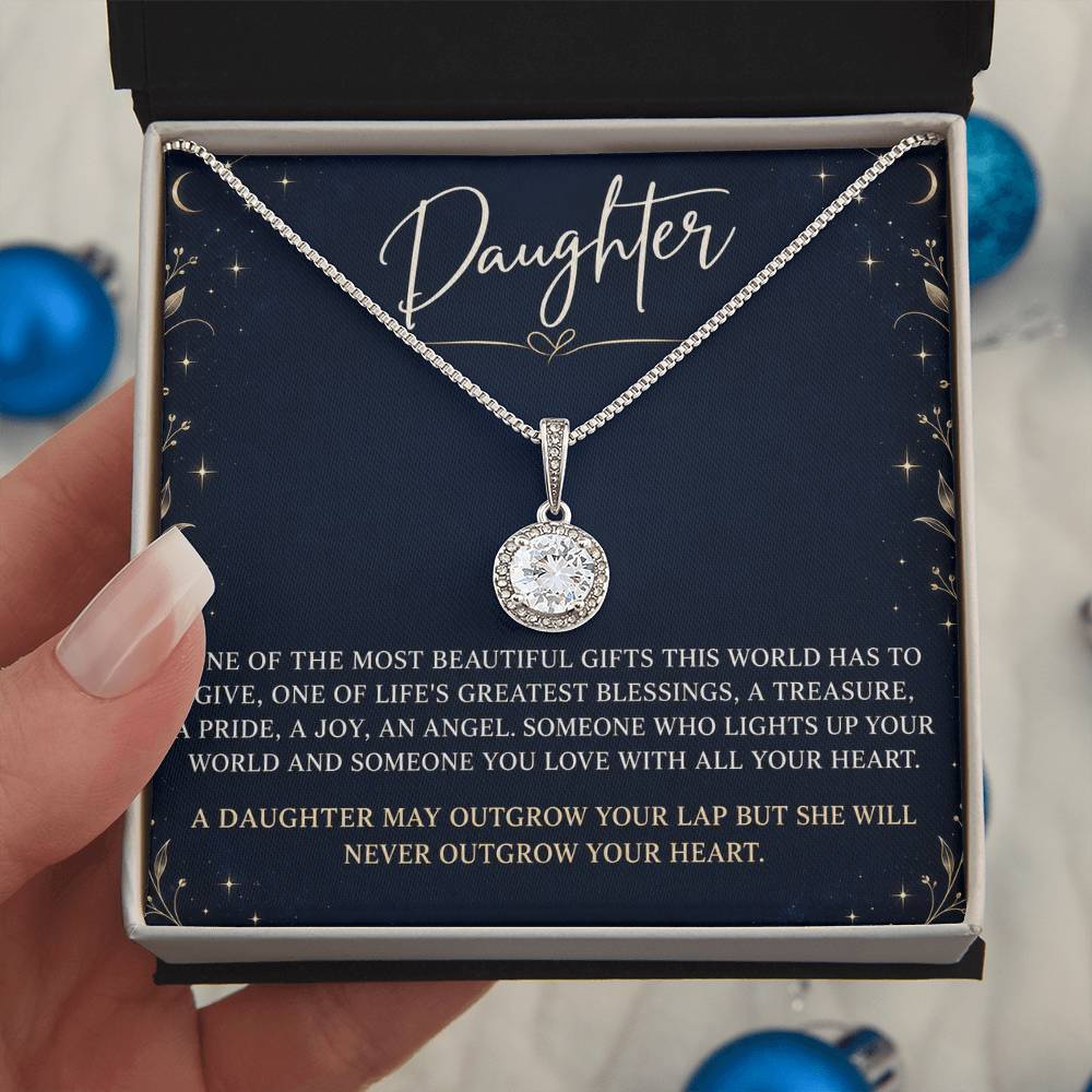 Eternal Hope Necklace with Midnight Starlight daughter card – Two Tone Box held in hand | Hensley London