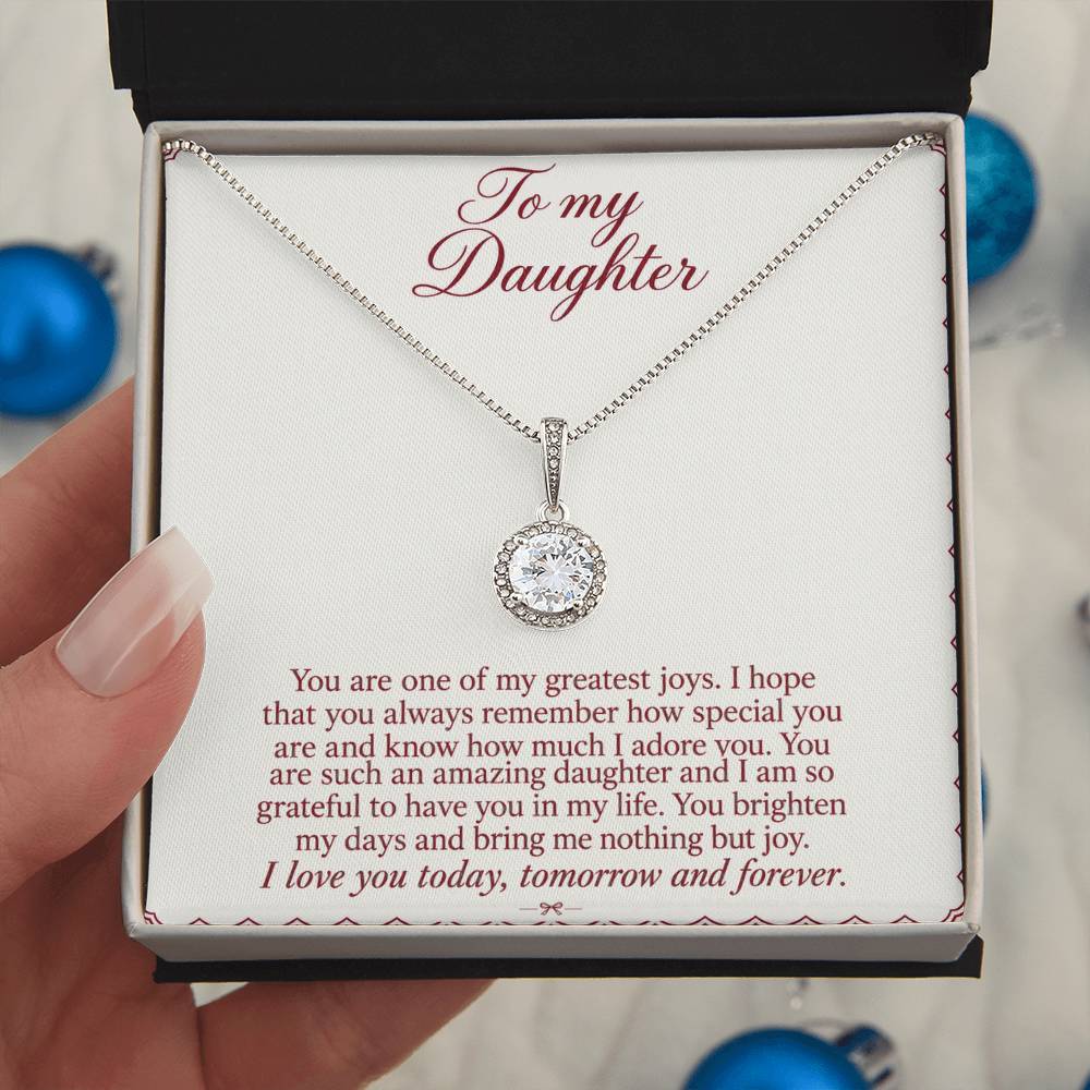 To My Daughter Burgundy Letter message card with Eternal Hope Necklace – close-up | Hensley London
