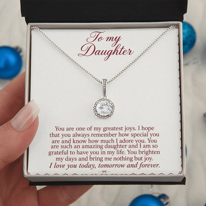 To My Daughter Burgundy Letter message card with Eternal Hope Necklace – close-up | Hensley London