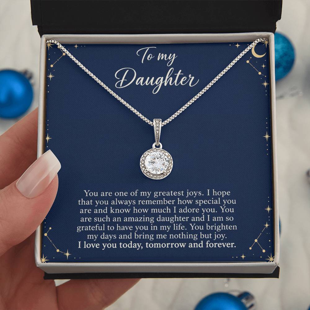 To My Daughter Midnight Celestial message card with Eternal Hope Necklace – close-up | Hensley London