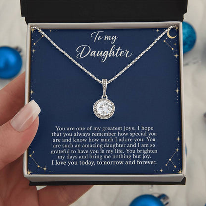 To My Daughter Midnight Celestial message card with Eternal Hope Necklace – close-up | Hensley London