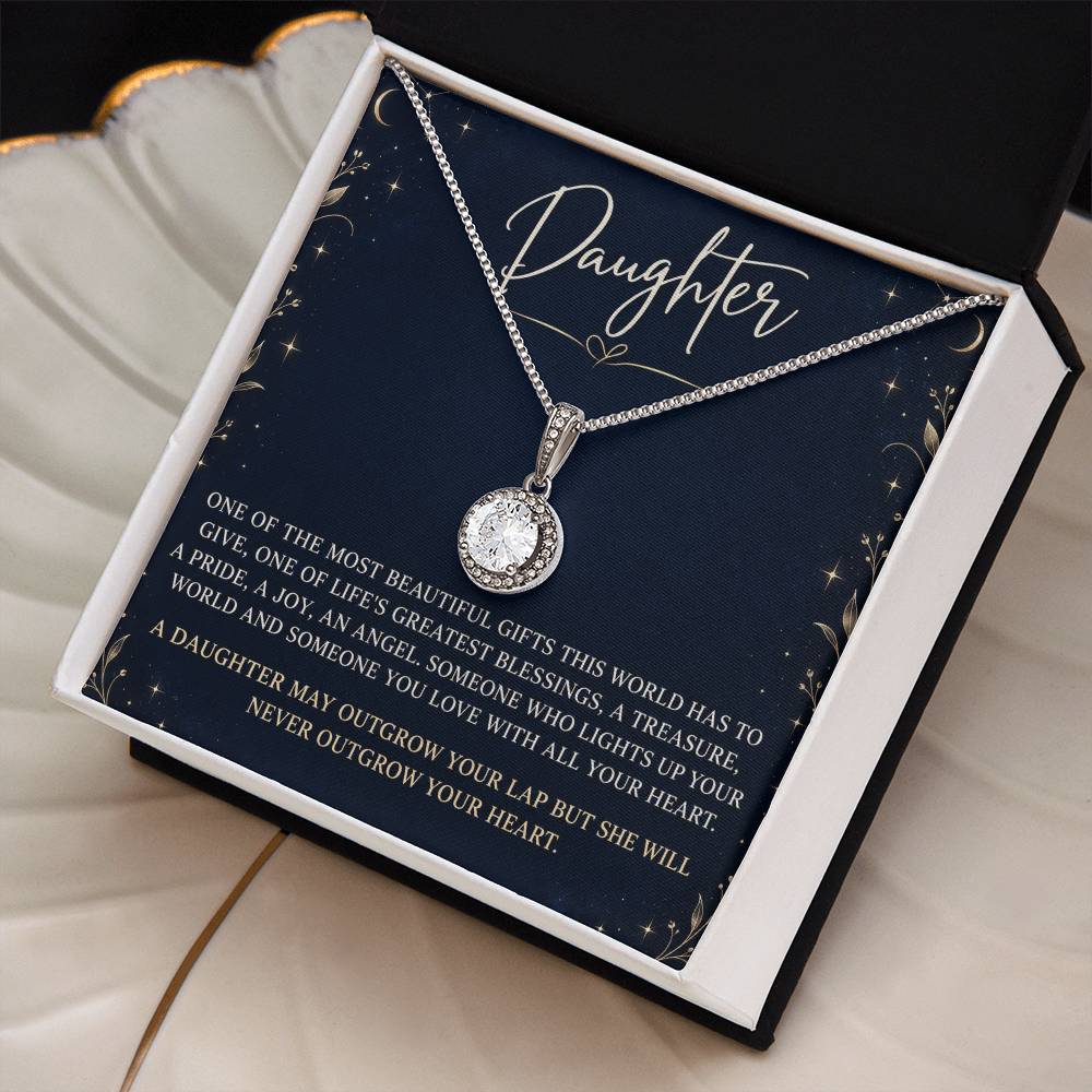 Eternal Hope Necklace with Midnight Starlight daughter card – Two Tone Box angled close-up | Hensley London