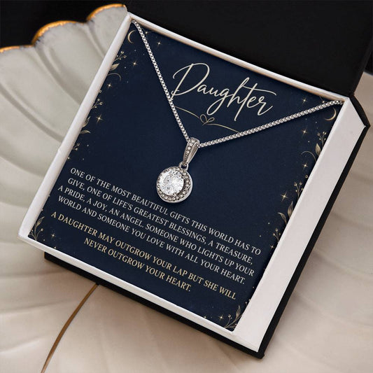 Eternal Hope Necklace with Midnight Starlight daughter card – Two Tone Box angled close-up | Hensley London