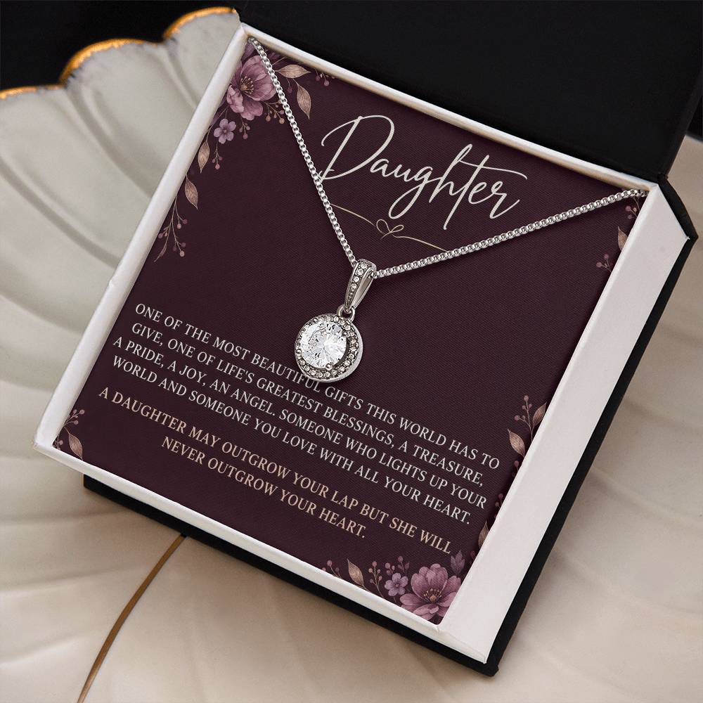 Eternal Hope Necklace with Plum Florals daughter card – Two Tone Box angled close-up | Hensley London