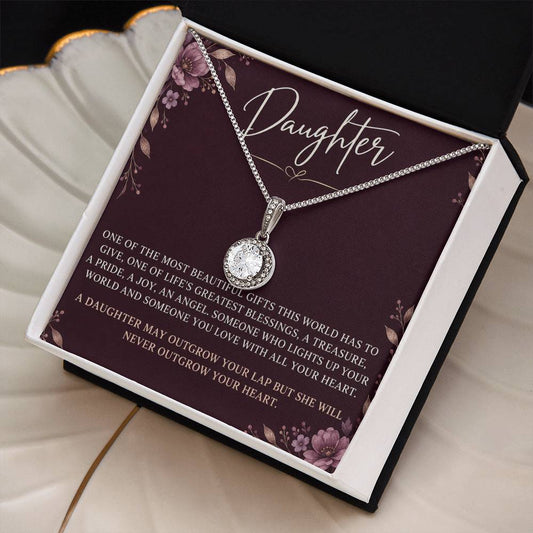 Eternal Hope Necklace with Plum Florals daughter card – Two Tone Box angled close-up | Hensley London