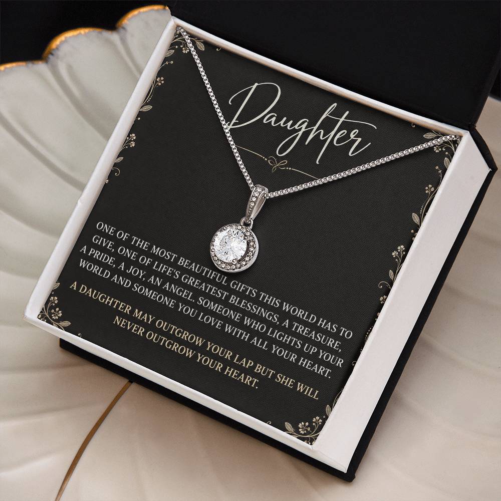 Eternal Hope Necklace with Black Champagne Lace daughter card – Two Tone Box angled close-up | Hensley London