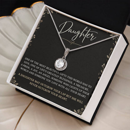 Eternal Hope Necklace with Black Champagne Lace daughter card – Two Tone Box angled close-up | Hensley London