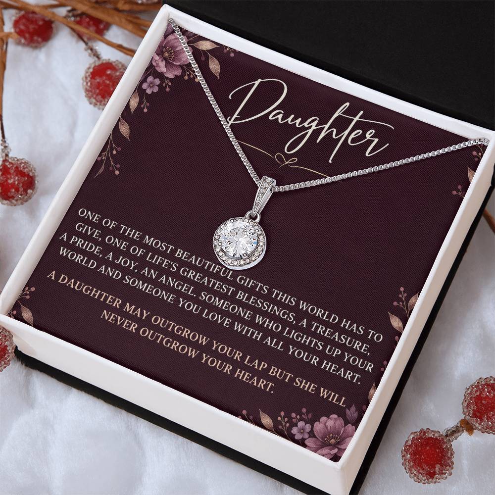 Eternal Hope Necklace with Plum Florals daughter card – Two Tone Box close-up | Hensley London