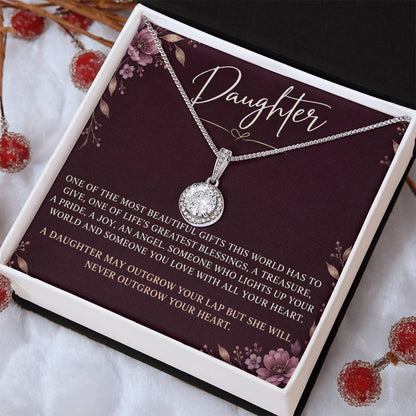 Eternal Hope Necklace with Plum Florals daughter card – Two Tone Box close-up | Hensley London