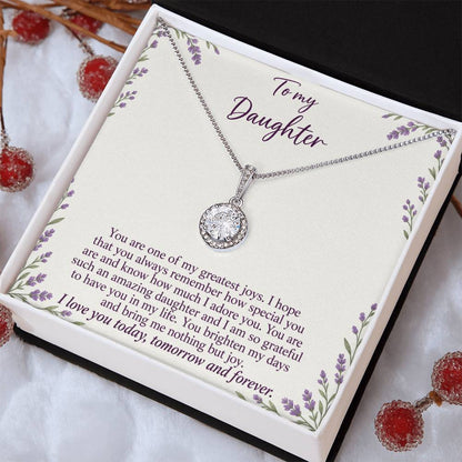 Eternal Hope Necklace with Lavender Meadow daughter message card – Two Tone Box angled view | Hensley London