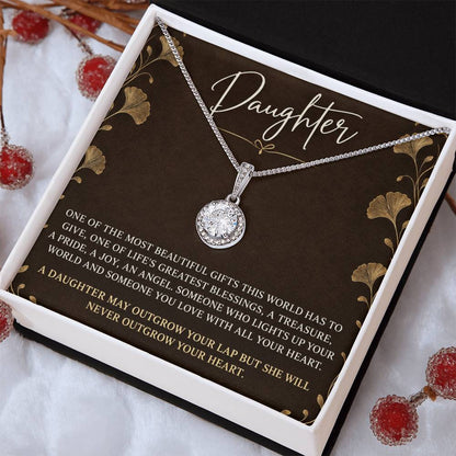 Eternal Hope Necklace with Espresso Ginkgo daughter card – Two Tone Box close-up | Hensley London