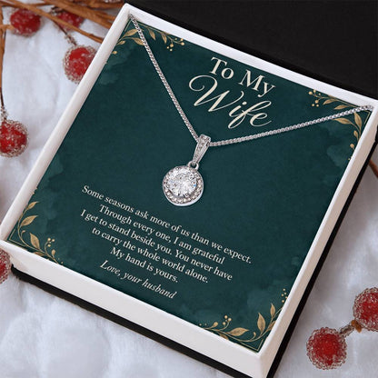 Eternal Hope Necklace in white gold finish with message card for wife | Hensley London