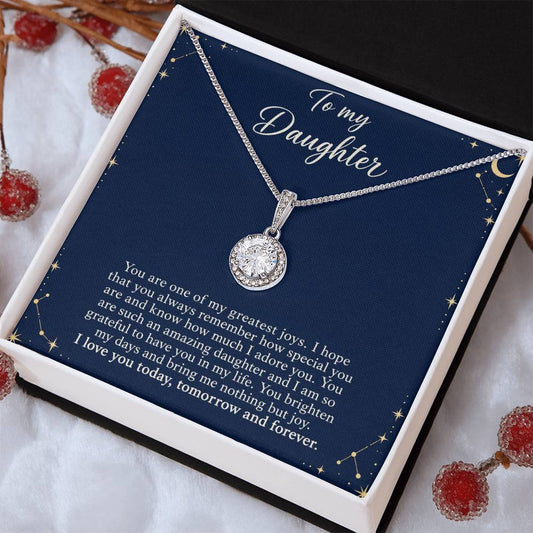 Eternal Hope Necklace with Midnight Celestial daughter message card – Two Tone Box angled view | Hensley London