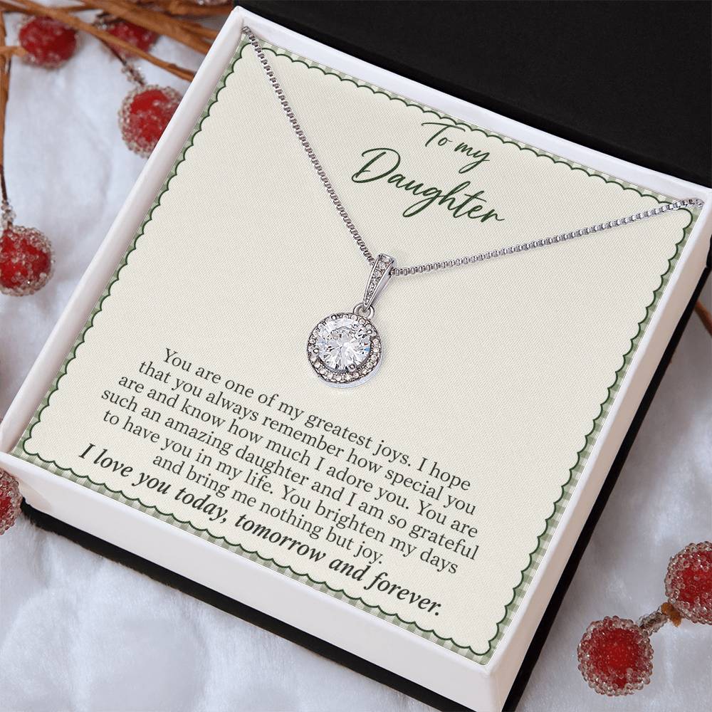Eternal Hope Necklace with Sage Gingham daughter message card – Two Tone Box angled view | Hensley London
