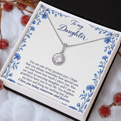 Eternal Hope Necklace with Blue Porcelain daughter message card – Two Tone Box angled view | Hensley London