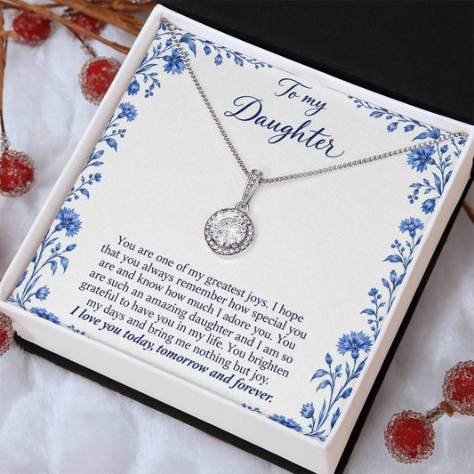 Eternal Hope Necklace with Blue Porcelain daughter message card – Two Tone Box angled view | Hensley London