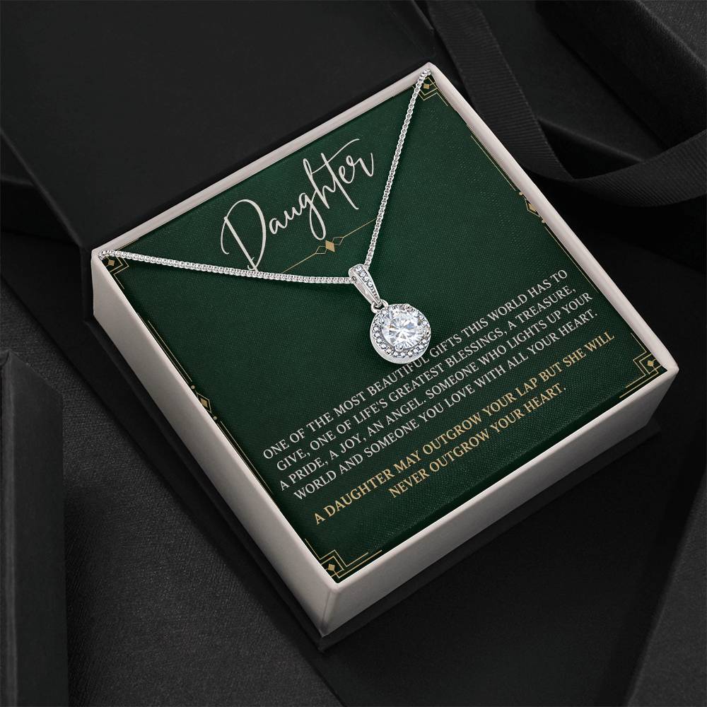 Eternal Hope Necklace with Emerald Art Deco daughter card – Two Tone Box on black fabric | Hensley London