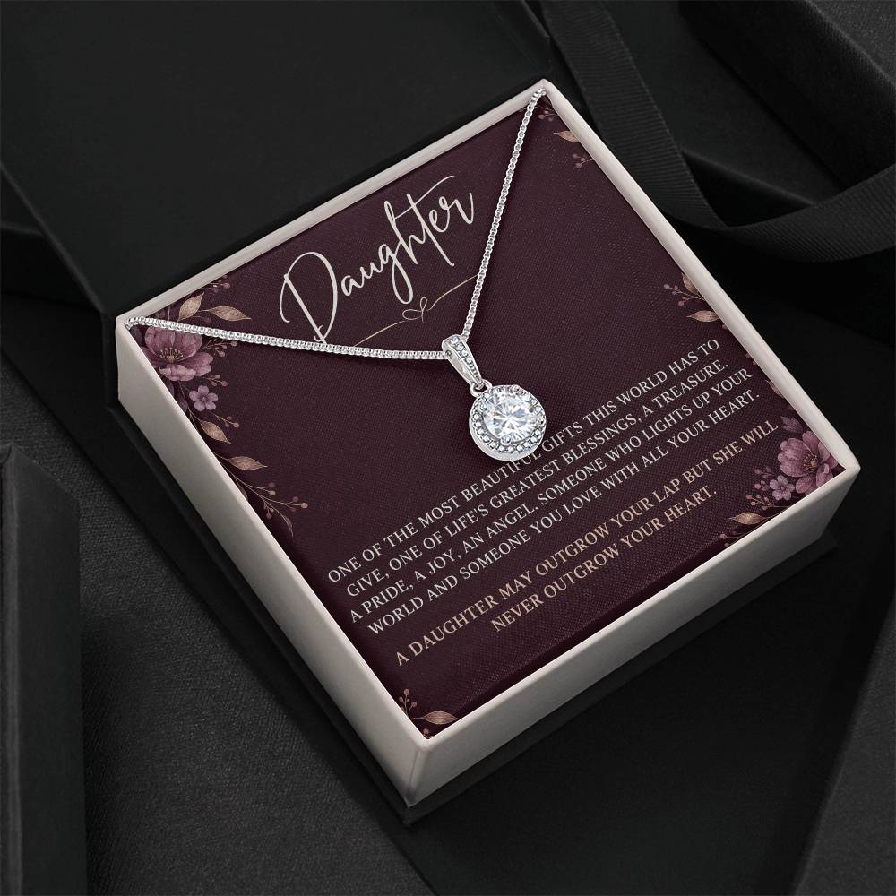 Eternal Hope Necklace with Plum Florals daughter card – Two Tone Box on black fabric | Hensley London