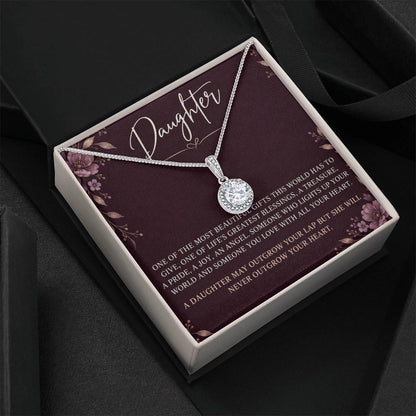 Eternal Hope Necklace with Plum Florals daughter card – Two Tone Box on black fabric | Hensley London