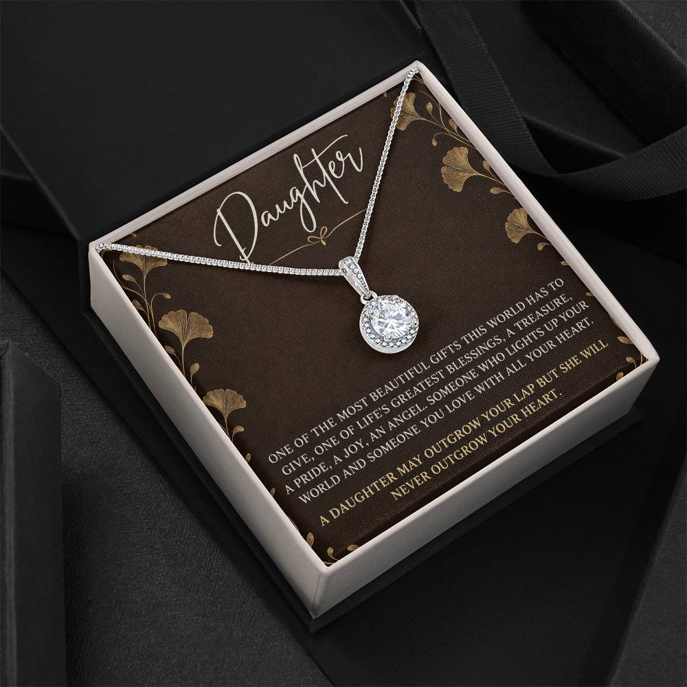 Eternal Hope Necklace with Espresso Ginkgo daughter card – Two Tone Box on black fabric | Hensley London
