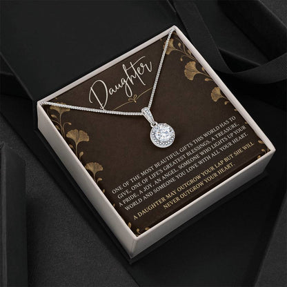 Eternal Hope Necklace with Espresso Ginkgo daughter card – Two Tone Box on black fabric | Hensley London