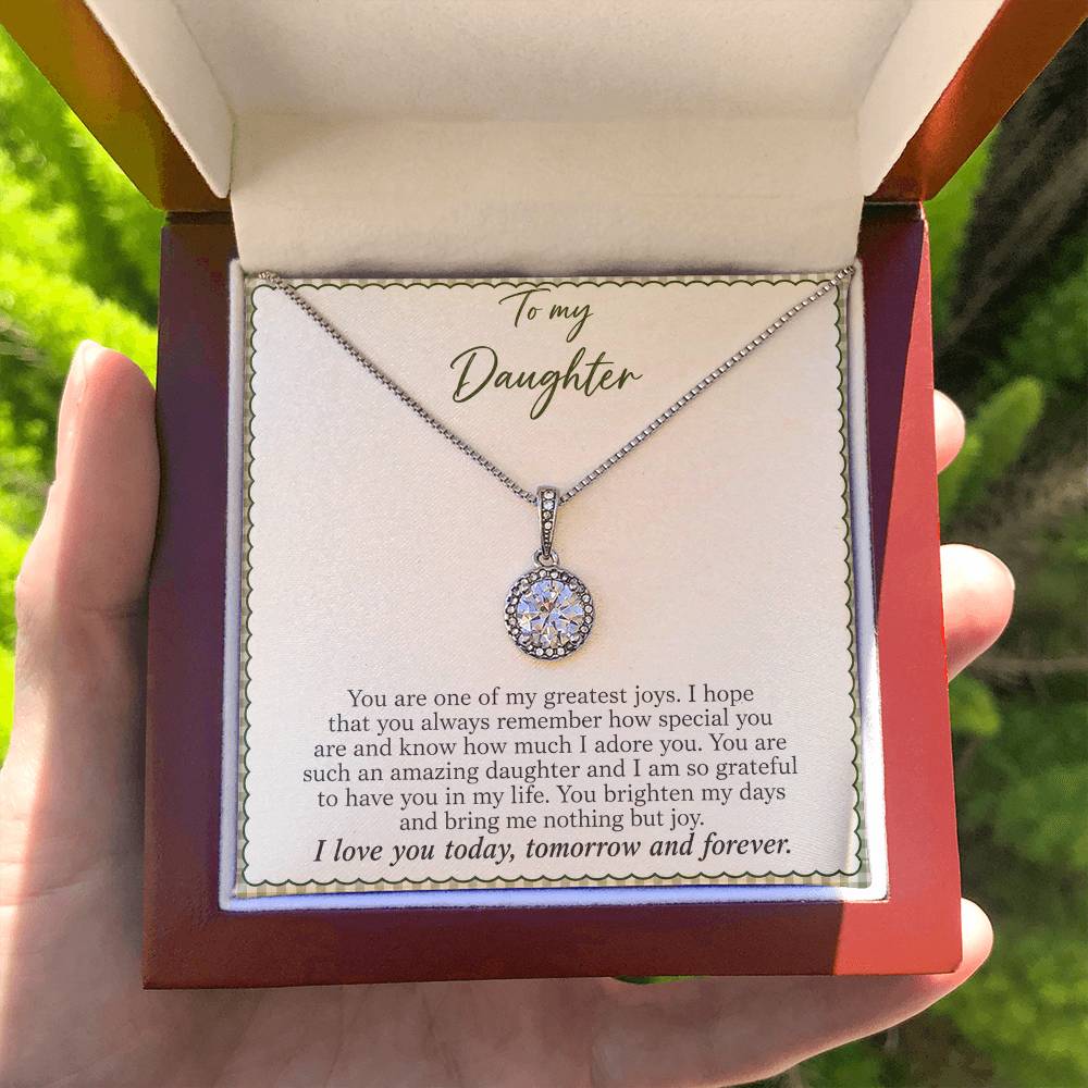 Eternal Hope Necklace with Sage Gingham daughter message card – Luxury Box held for scale | Hensley London