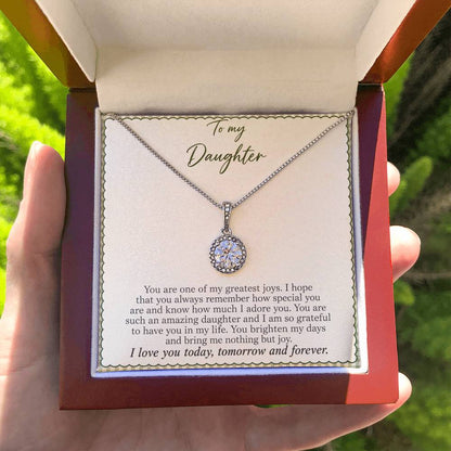 Eternal Hope Necklace with Sage Gingham daughter message card – Luxury Box held for scale | Hensley London