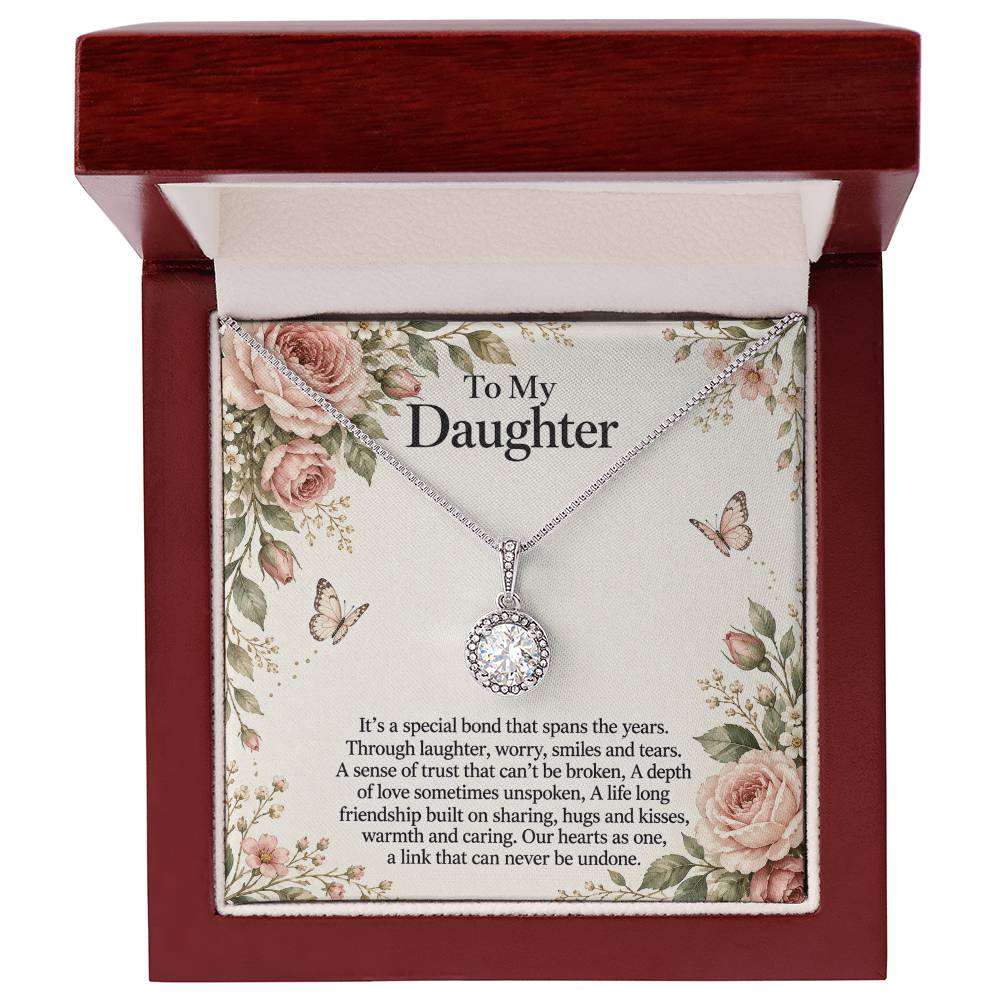 Eternal Hope Necklace with Rose Botanical daughter message card – Luxury Box front view | Hensley London