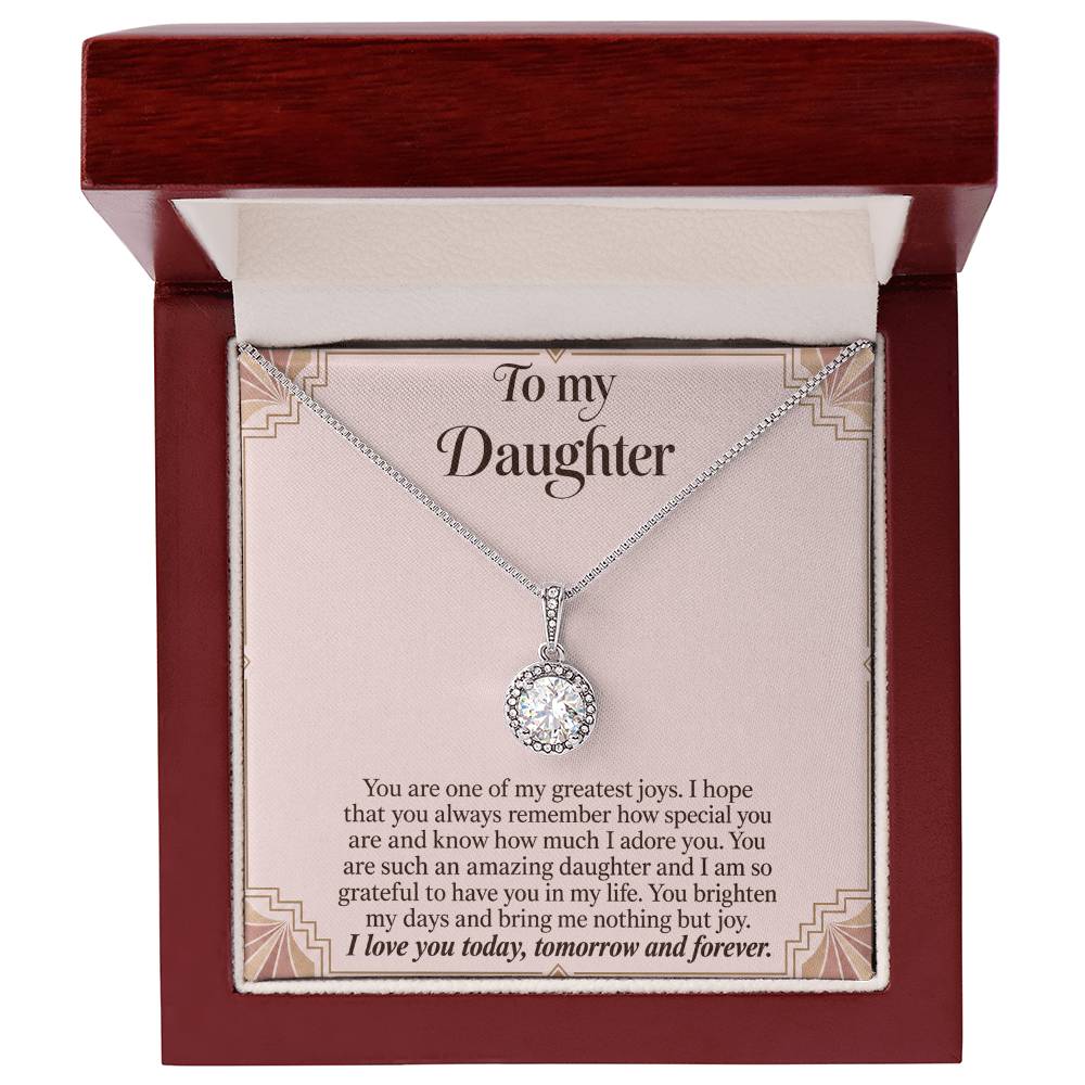 Eternal Hope Necklace with Blush Art Deco daughter message card – Luxury Box front view | Hensley London