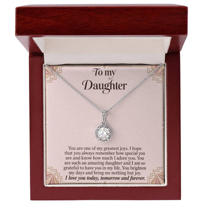 Eternal Hope Necklace with Blush Art Deco daughter message card – Luxury Box front view | Hensley London